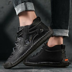  walking shoes new goods men's high class cow leather mountain climbing shoes sneakers Loafer outdoor casual camp light weight ventilation black 25.0cm