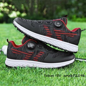 高級品 メンズ ゴルフシューズ ダイヤル式 運動靴 4E 幅広い Golf shoes スポーツシューズ フィット感 軽量 防滑 弾力性 ブラック 27.5cm