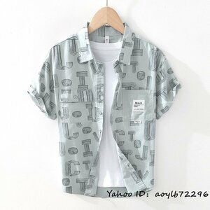 新品 半袖シャツ アロハシャツ メンズ コットンシャツ Tシャツ メンズシャツ 柔らか 春夏 サマー 爽やか 心地良し カジュアル グリーン 3XL