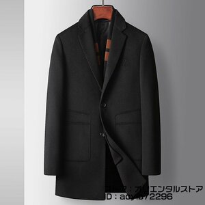 22万*最上級 ウールコート WOOL100％ ロングコート インナーダウン付き ビジネスコート チェスターコート 切替 ダウンコート ブラック 3XL