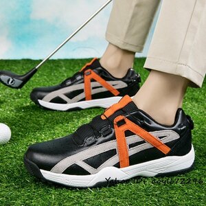 高級品◆ゴルフシューズ メンズ 幅広い 4E 運動靴 スポーツシューズ スニーカー フィット感 軽量 防水 耐久性 通気性 快適 オレンジ 25.0cm