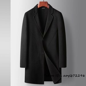 新品◆最高級 ビジネスコート ロングコート 高級ウール 新品 セレブ*WOOL 厚手 カシミヤコート紳士スーツ チェスターコート ブラック 2XL