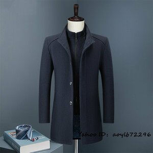 新品*定価13万 メンズコート 紳士スーツ ウールコート 厚手 ビジネスコート 高級 テーラードジャケット アウター 立襟 ジャケット 紺色 L