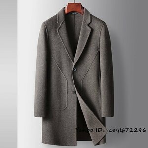 新品◆最高級 ビジネスコート ロングコート 高級ウール 新品 セレブ*WOOL 厚手 カシミヤコート紳士スーツ チェスターコート 珈琲色 XL