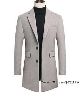 超美品■コート メンズ ロングコート 厚手 ウール テーラードジャケット 薄い綿入り 高級 セレブ*WOOL カシミヤ混 紳士スーツ ベージュ M
