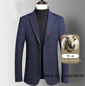 超美品 メンズ ウール テーラードジャケット 高級 ブレザー セレブ*WOOL カシミヤ混 柔らか 紳士スーツ 細身 アウター 二色 ネイビー 4XL