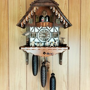ドイツ シュナイダー 鳩時計 機械式 カッコー時計 オルゴール からくり時計 振り子時計 木製 大型 ハト時計 おもり式 動作品(一部未確認)の画像1