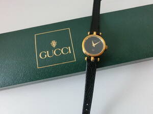 中古品 保管品 動作未確認 GUCCI グッチ レディース 腕時計 シェリー ブラック レザー アナログ クォーツ/激安1円スタート