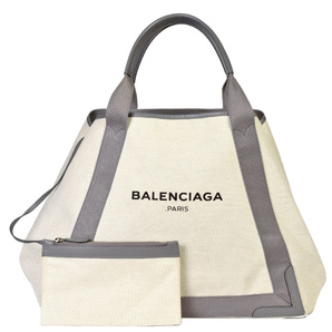 バレンシアガ BALENCIAGA ネイビーカバスM トートバッグ キャンバス レザー 339936 グレー ポーチ付 ハンドバッグの画像1