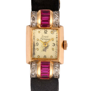 Работал Girard Pelgo Girard Perregaux Watch K18pg Diamond Ruby Gold Dial