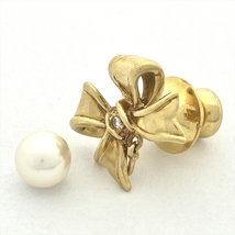 ミキモト MIKIMOTO リボンモチーフ ブローチ K18YG パール イエローゴールド 約 2.6g アクセサリー_画像1