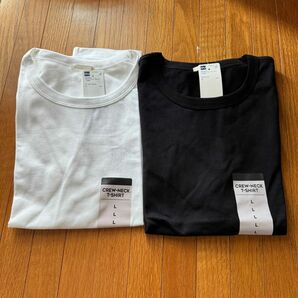 GU コットンクルーネックTシャツ　白　黒　L