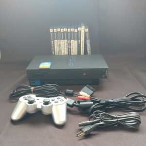 PlayStation2 PS2(SCPH-5000)本体 コントローラー ケーブル ソフト11点 通電/動作確認済 USED品　SONY プレステ2 パワプロ みんゴル 鉄拳4