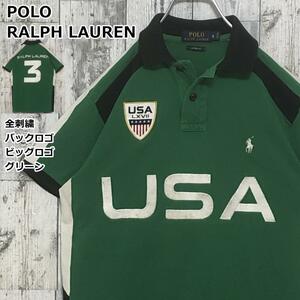 POLO RALPH LAUREN ポロラルフローレン 両面刺繍 ポニー刺繍 USA グリーン 緑 半袖ポロシャツ