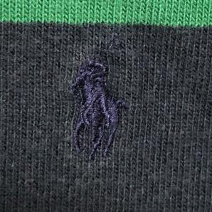 人気★Polo by Ralph Lauren ポロバイラルフローレン ポニー刺繍 太ボーダー 緑×紺 XL相当 長袖 ラガーシャツ 90s の画像5