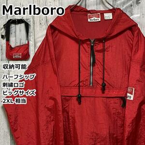 Marlboro マルボロ ハーフジップ アノラック ナイロンジャケットブルゾン ジャンバー マンパ マウンテンパーカー 赤 2XL