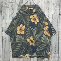 【美品】Tommy Bahama トミーバハマ シルク ボタニカル リーフ柄 花柄 総柄 2XL相当 開襟 アロハ 半袖シャツ シルクシャツ_画像2