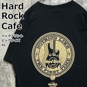 Hard Rock Cafe ハードロックカフェ ギター ロゴ バックプリント 黒 XL Tシャツ 90s