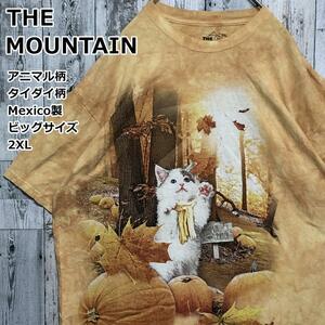 【ビッグサイズ2XL】ザ・マウンテン 猫 キャット ビッグプリント タイダイ柄 メキシコ製 アニマルTシャツ 大きいサイズ 90s