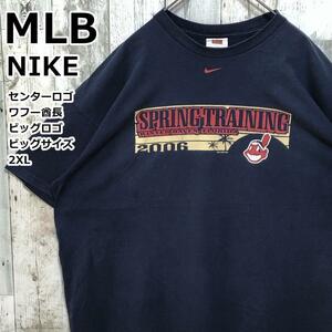 NIKE ナイキ × MLBインディアンズ センターロゴ ビッグロゴ ワフー酋長 2006年製 紺 2XL Tシャツ ビッグサイズ 大きいサイズ 90s