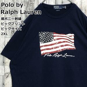 Polo by Ralph Laure ポロバイラルフローレン 裾刺繍ロゴ 星条旗 ビッグプリント 2XL Tシャツ