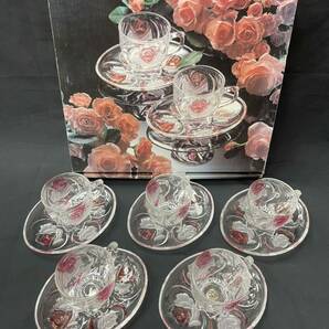 SOGA JAPAN 曽我ガラス カップ＆ソーサー5客セット ICE ROSE 外箱付 硝子製 コップ 皿 グラス の画像1