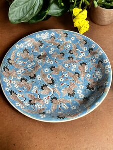 (FU10) 中国美術 中国買付 大清康煕年製 千羽鶴 鶴 大皿 飾り皿 オブジェ 盛り皿 花鳥　