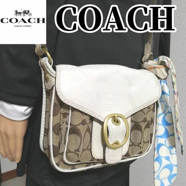 【人気デザイン】COACH　コーチ　 ショルダーバッグ　 キャンバス　 レザー　 斜め掛け　 シグネチャー