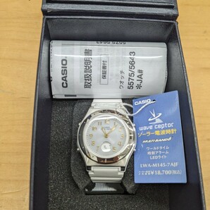 【c395】【未使用品・稼働品】 CASIO カシオ ウェーブセプター マルチバンド6 電波ソーラー ホワイト 腕時計 LWA-M145の画像1