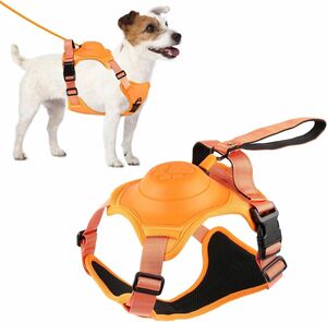 ペットハーネス 引き込み式 伸縮式リード 2 in 1犬のハーネス 自動停止ロープ 中型/大型犬用 首輪 胴輪 (オレンジ)