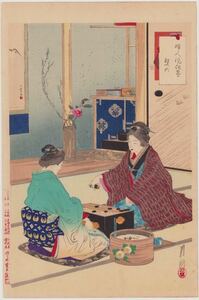 hana_desu15 подлинный произведение месяц .[ женщина нравы и обычаи .. шесть ] Meiji времена подлинный товар картина в жанре укиё гравюра на дереве большой размер .. изображение красавицы нравы и обычаи .gekko ukiyoe