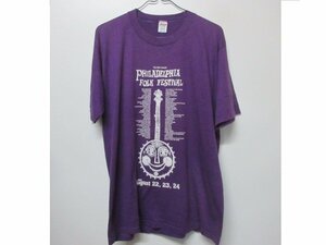 80s アメリカ製　Tシャツ L 紫　フォーク　フェスティバル　1986　オールド　ンテージ　アメカジ古着　sy3957