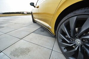 フォルクスワーゲン/VW アルテオン 3H Rライン '17～ 社外品 ABS製 サイドスカート/ステップ ディフューザー エクステンション 黒 未使用品