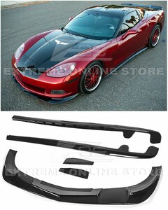 シボレー 6代目 コルベット C6 前期/後期 '05～'14 ABS フロントリップ/スポイラー + サイドスカート/ステップ マッドフラップ セット V.2