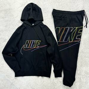 新品未使用 NIKE Lサイズ ナイキ セットアップ 上下 スウェット ジョガーパンツ ジャケット 刺繍 デカロゴ 人気 定番 ブラック 黒 裏起毛