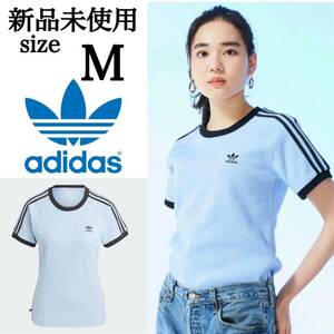 新品未使用 Mサイズ adidas Originals ワッフル Tシャツ 半袖 スリーストライプ 刺繍 完売品 大人気 ニットT ブルー トップス 夏 正規品