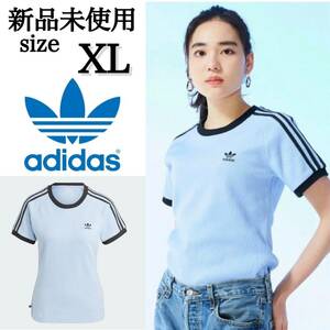 新品未使用 XLサイズ adidas Originals ワッフル Tシャツ 半袖 スリーストライプ 刺繍 完売品 大人気 ニットT ブルー トップス 夏 正規品