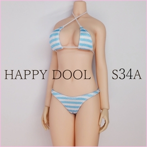 TBLeague 【Happy Doll】S34A 水色 しま柄 クロスビキニ セット しまぱん 1/6 Phicen ファイセンの画像2