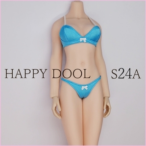 TBLeague 【Happy Doll】S24A 水色サテンブラセット /リボン白 下着 1/6 Phicen ファイセンの画像1