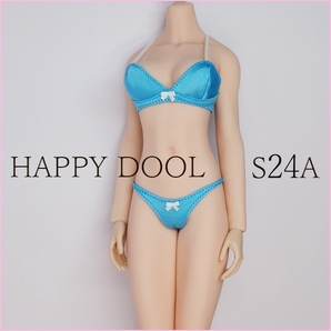 TBLeague 【Happy Doll】S24A 水色サテンブラセット /リボン白 下着 1/6 Phicen ファイセンの画像2