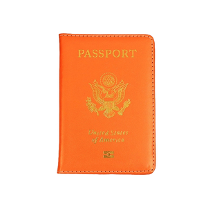 オレンジ色　アメリカ風パスポートカバー - 日本からアメリカへの旅を楽しもう！ パスポートケース パスポートカバー
