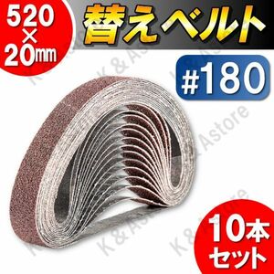 ベルトサンダー用 替えベルト エンドレスベルト やすり ヤスリ 20×520mm 研磨 サンドペーパー サンディング 木工 鉄工 DIY 180番 10本