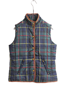 LAUREN Ralph Lauren check cotton inside the best lady's XS old clothes Polo quilting original leather ram leather high‐necked piling put on gilet po knee none 