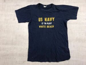 US NAVY 米海軍 ミリタリー 軍物 17TH FLEET WHITE BEACH アメカジ 半袖Tシャツ カットソー メンズ M 紺