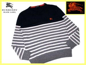 バーバリーブラックレーベル オレンジホース刺繍 高感度マルチボーダーデザイン 羊毛100% ニットセーター サイズ S～M(2)