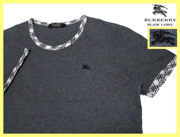 大人気サイズ L(3) 極美品 バーバリーブラックレーベル ブラックホース刺繍 首周り・袖口ノバチェック柄 Tシャツ 日本製