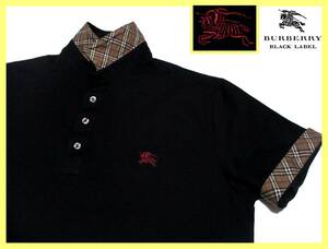 激レア 未使用品 バーバリーブラックレーベル エンジホース刺繍 襟裏・袖口裏ノバチェックデザイン 鹿の子 ポロシャツ 日本製