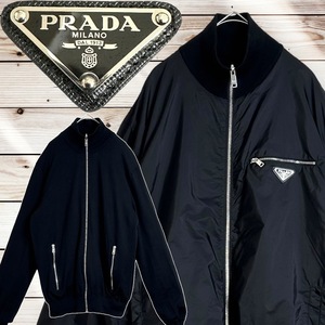 現行品☆美品☆PRADA リバーシブル ジャケット 52 ブラック 335,500円 黒 プラダ Re-Nylon ウール トライアングルロゴ 三角プレート 正規品