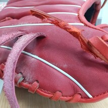 414　中古　野球用品　MIZUNO　ミズノ　軟式グローブ　SOFTBALL　右投げ用　Laceless　PAT.294773　大人用　赤　記名あり_画像9