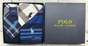 POLO Ralph Lauren handkerchie 1 sheets towel 2 sheets gift set RALPH LAUREN tag attaching men's new society person blue group brown group cotton 100% present condition goods 